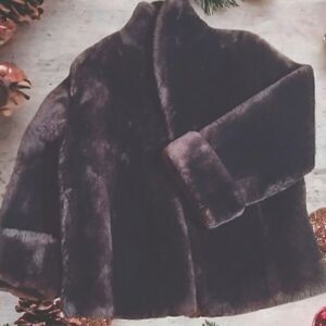 SWING COAT VINTAGE Heavy PLUSH Open  CHOCOLATE BROWN M/L GORGEOUS!FUR
